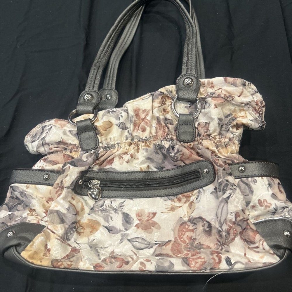 Wilsons Leather Handbag Floral Pattern Fabric Purse Shoulder Bag #346
